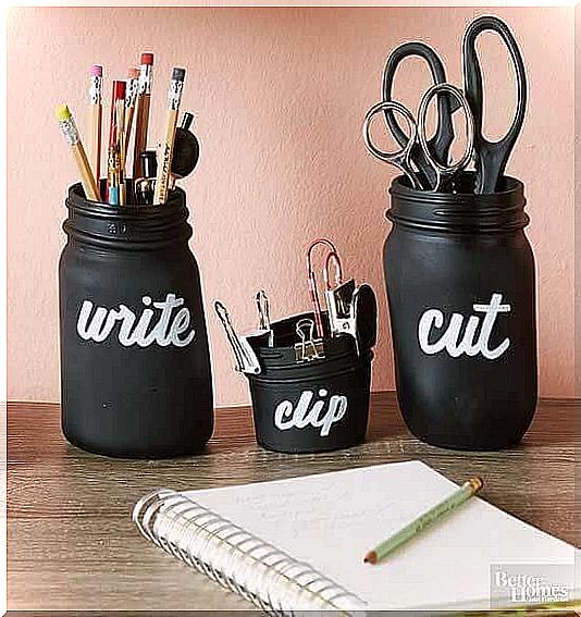 Glass jars for a tidy desk
